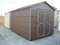 Pine Creek 8x12 Peak Cut Lap with Brown walls, Bronze trim and, Barkwood shingles