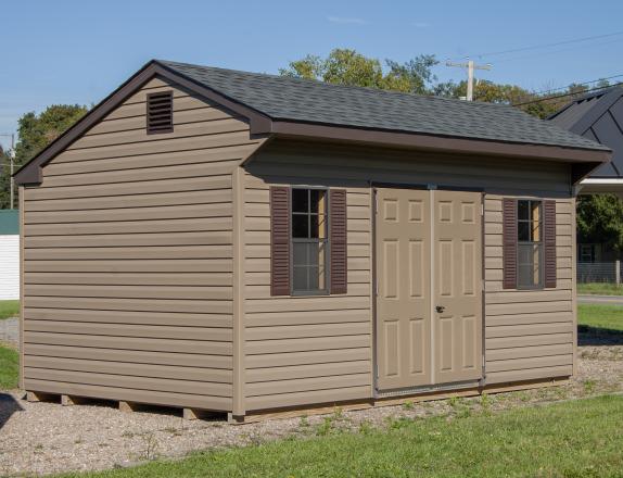 10x16 Cottage Style Storage Shed with Java Brown Vinyl Siding