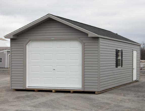 14x28 Peak Style Single-Car Garage with Vinyl Siding at Pine Creek Structures