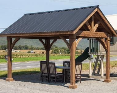 10x14 Rough Cut Hemlock Peak Pavilion