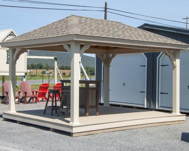 12x14 Vinyl Pavilion with Composite Decking and Almond Vinyl